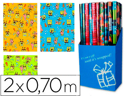 PAPEL DE REGALO INFANTIL BOB ESPONJA ROLLO DE 2 X 0,70 MT 60 GRS