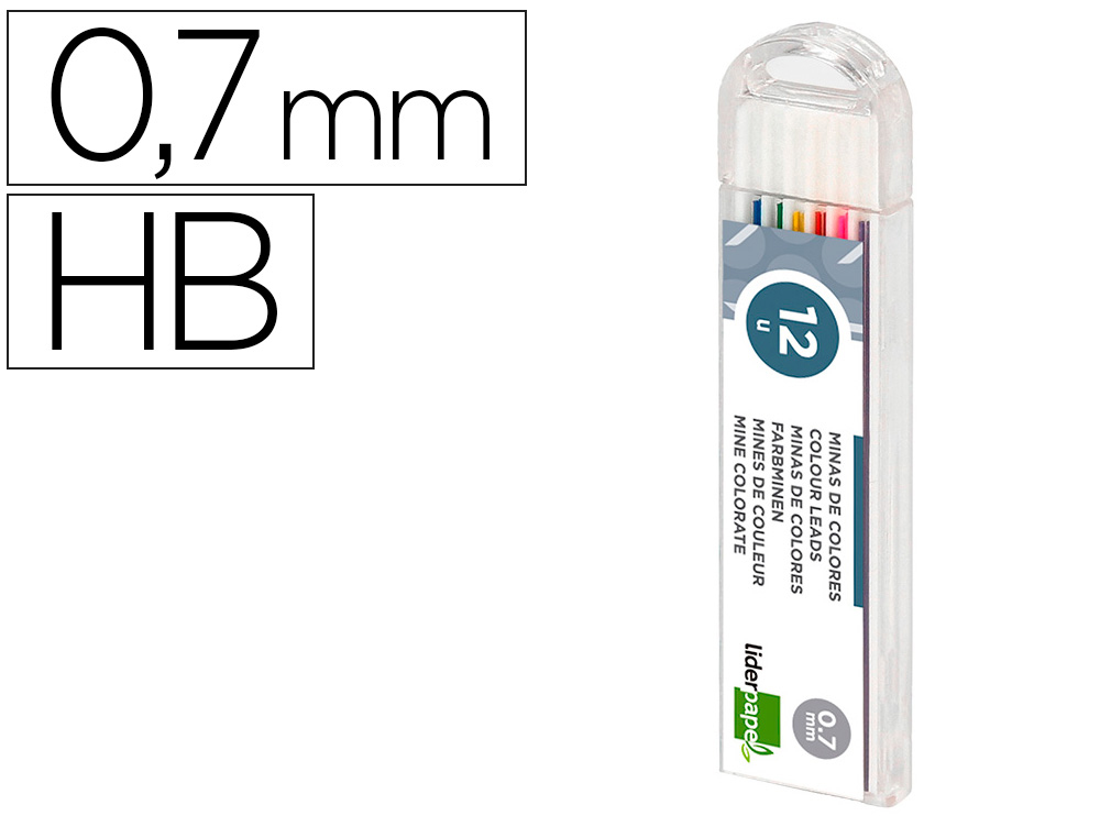 MINAS LIDERPAPEL COLORES SURTIDOS DE 0,7 MM ESTUCHE DE 12 MINAS