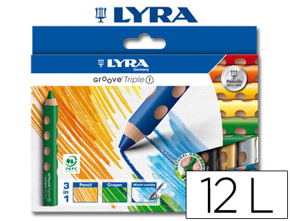 LAPICES DE COLORES ACUARELABLE LYRA GROOVE TRIPLETRIANGULAR MINAS 10 MM CAJA DE 12 COLORES SURTIDOS