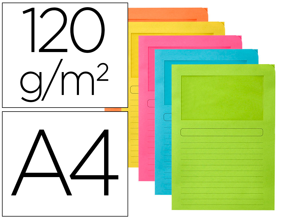 SUBCARPETA CARTULINA Q-CONNECT DIN A4 COLORES SURTIDOS CON CON VENTANA TRANSPARENTE 120 GR PAQUETE DE 25 UNIDADES