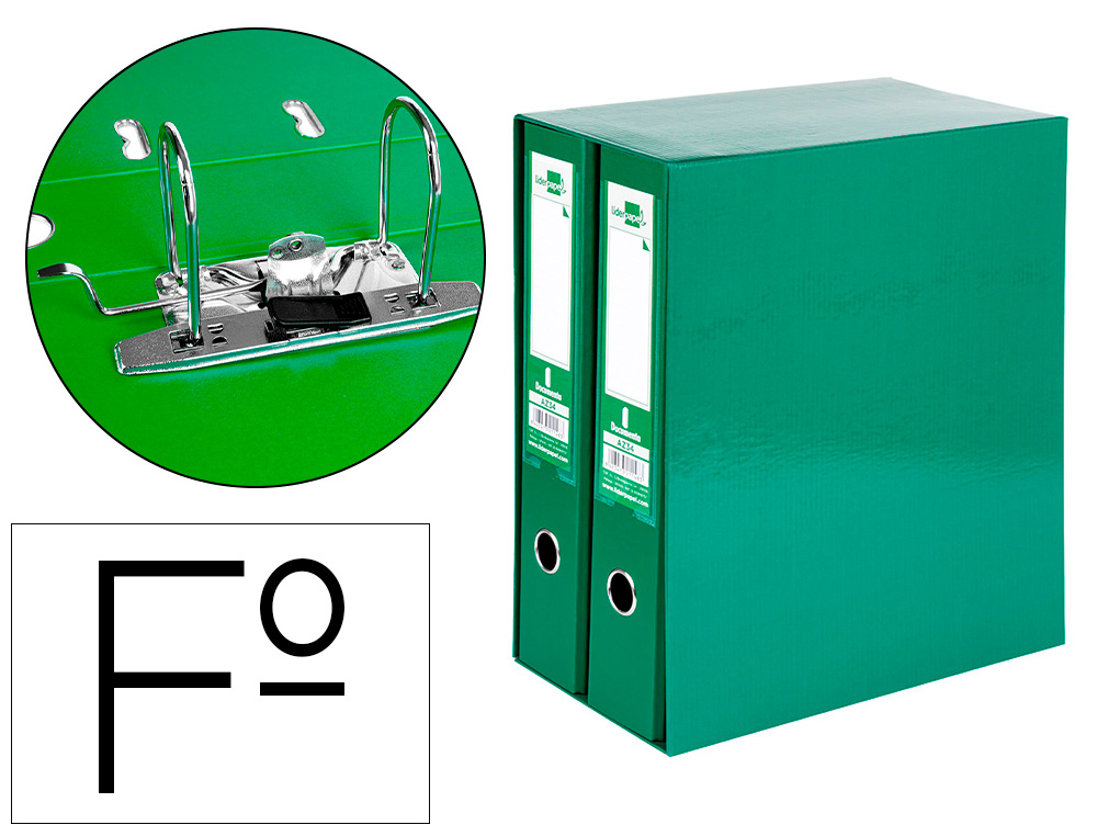 MODULO LIDERPAPEL 2 ARCHIVADORES FOLIO 2 ANILLAS MECANISMO DE PALANC 75MM VERDE