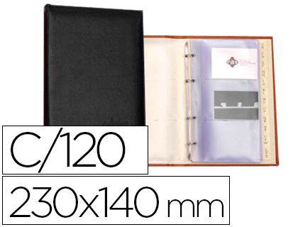 TARJETERO AUTOGRAPH 4 ANILLAS 20 FUNDAS CON INDICE ALFABETICO PARA 120 TARJETAS 230X140 MM COLOR NEGRO