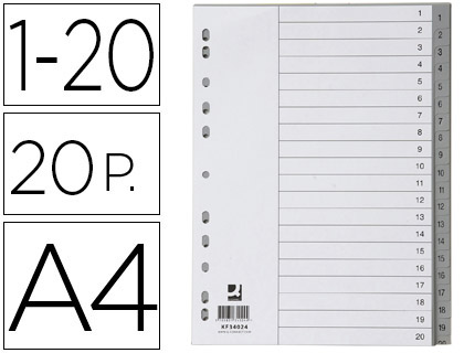 SEPARADOR NUMERICO Q-CONNECT PLASTICO 1-20 JUEGO DE 20 SEPARADORES DIN A4 MULTITALADRO