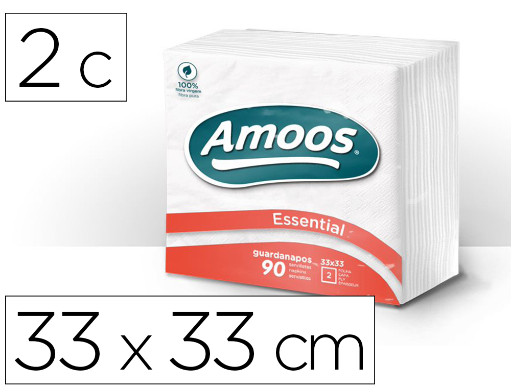 SERVILLETA CELULOSA AMOOS 33X33 CM 2 CAPAS PAQUETE DE 100 UNIDADES