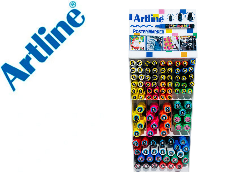 EXPOSITOR ARTLINE POSTER MARKER 96 UDS COLORES SURTIDOS - 51 UDS 2 MM 29 UDS 6 MM 16 UDS 12 MM