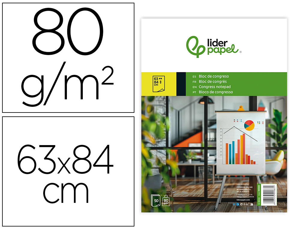 BLOC CONGRESO LIDERPAPEL LISO 63X84 CM 50 HOJAS 80G/M2